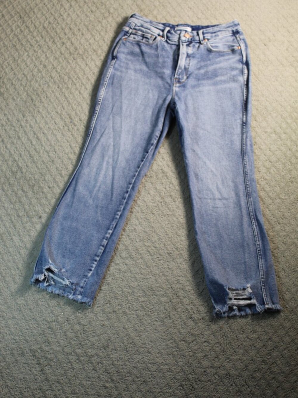 Good American Size 12 / 31 Good Curve Blue 313 Raw Hem Distressed Blue Jeans
